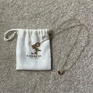 Coach Gold Chain Necklace with Rexy Dinosaur Charm and Dust Bag